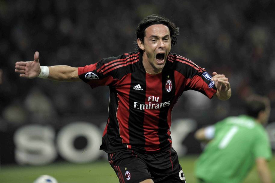 Inzaghi segna al Real Madrid nella Champions 2010-11. LaPresse